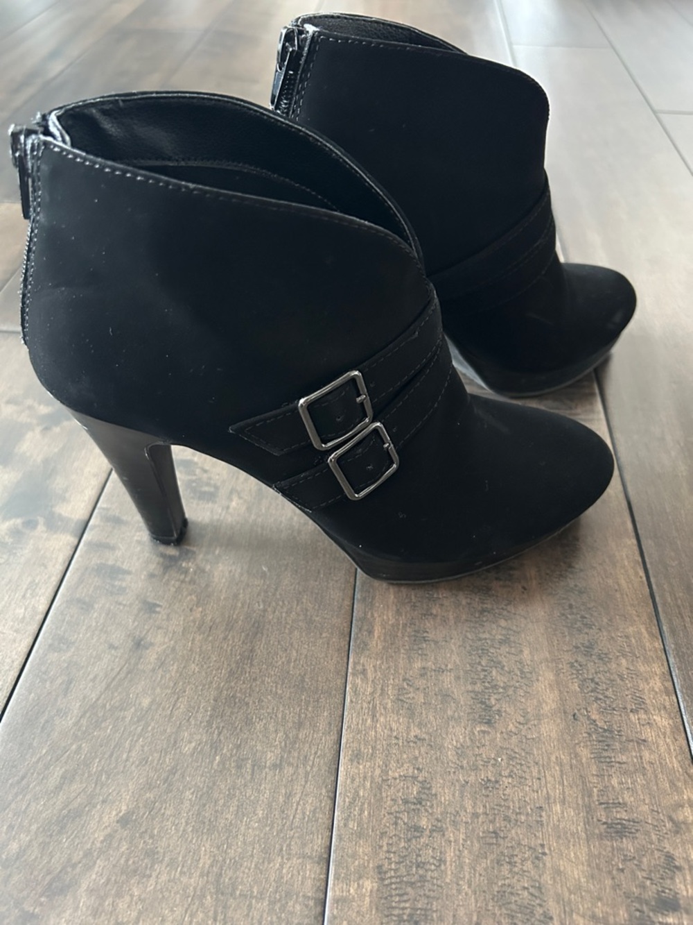 SOLD Unlisted by Kenneth Cole Black Suede Buckle Ankle Booties